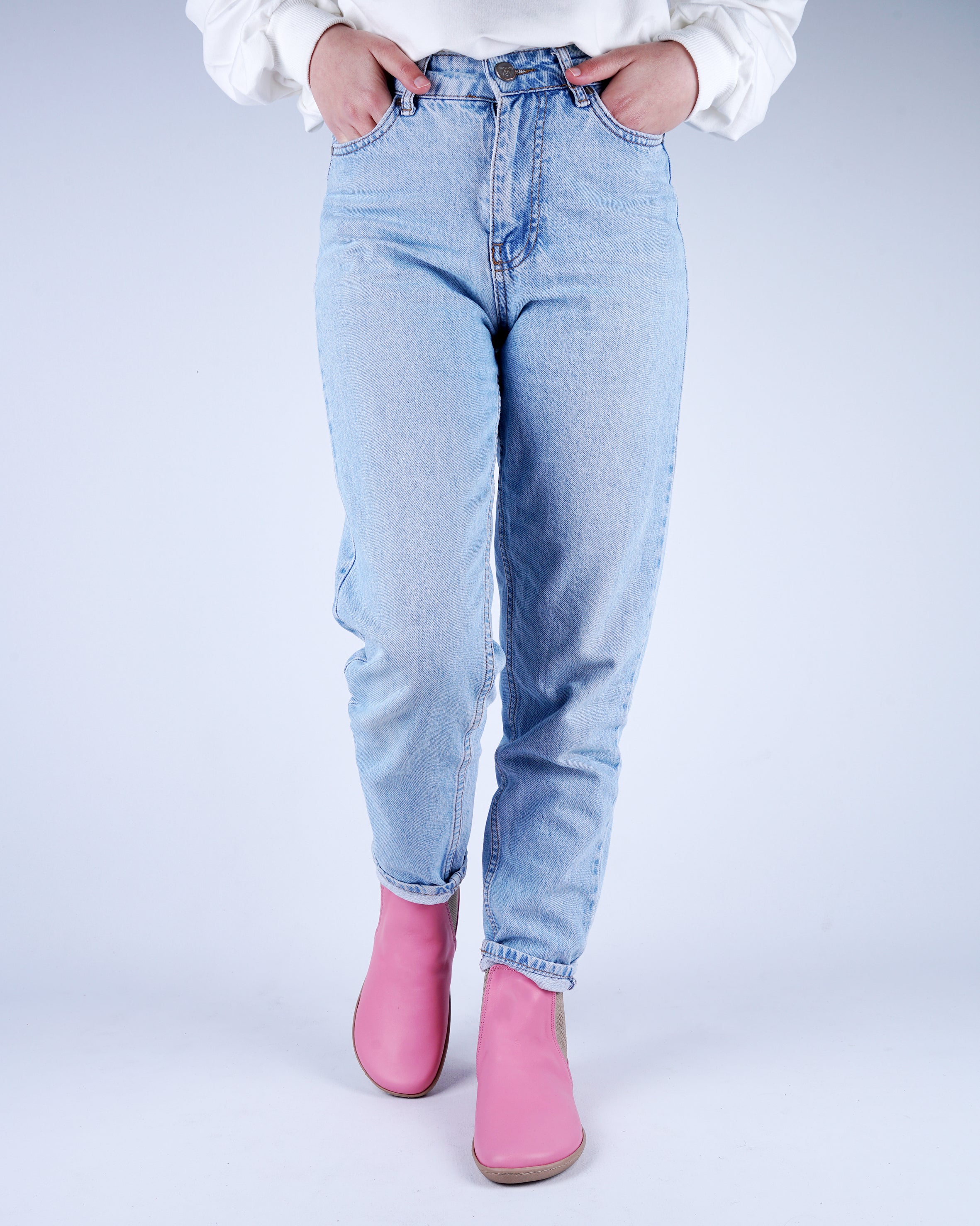 Pink Chelsea Boots Wide Barefoot Shoes Smooth Leather Handmade 6mm Rubber Outsole 