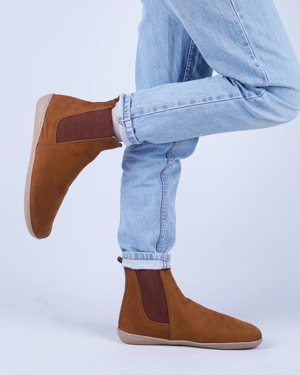 Nubuck Barefoot Chelsea Boots Shoes – 6mm Rubber Sole – Tan