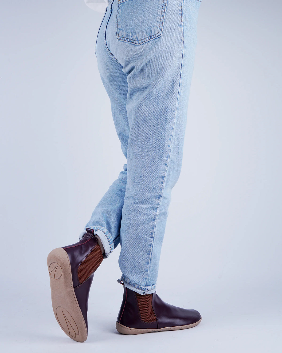 Smooth Barefoot Chelsea Boots Shoes – 6mm Rubber Sole – Burgundy