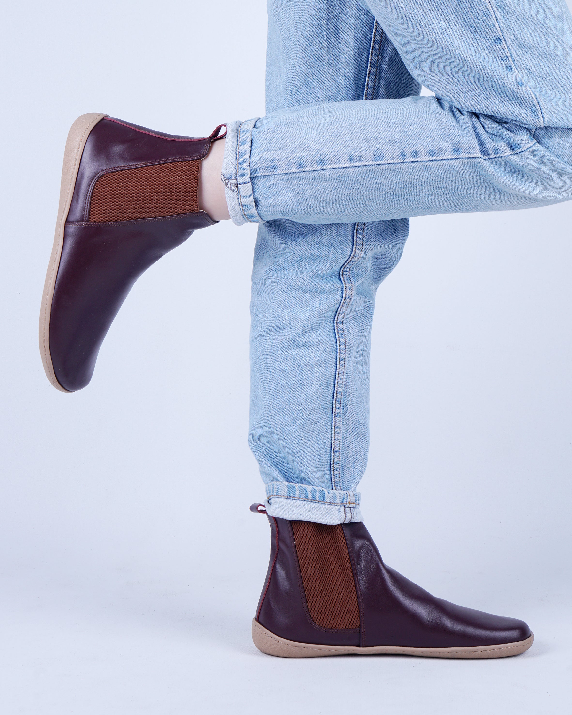 Burgundy Chelsea Boots Wide Barefoot Shoes Smooth Leather Handmade 6mm Rubber Outsole