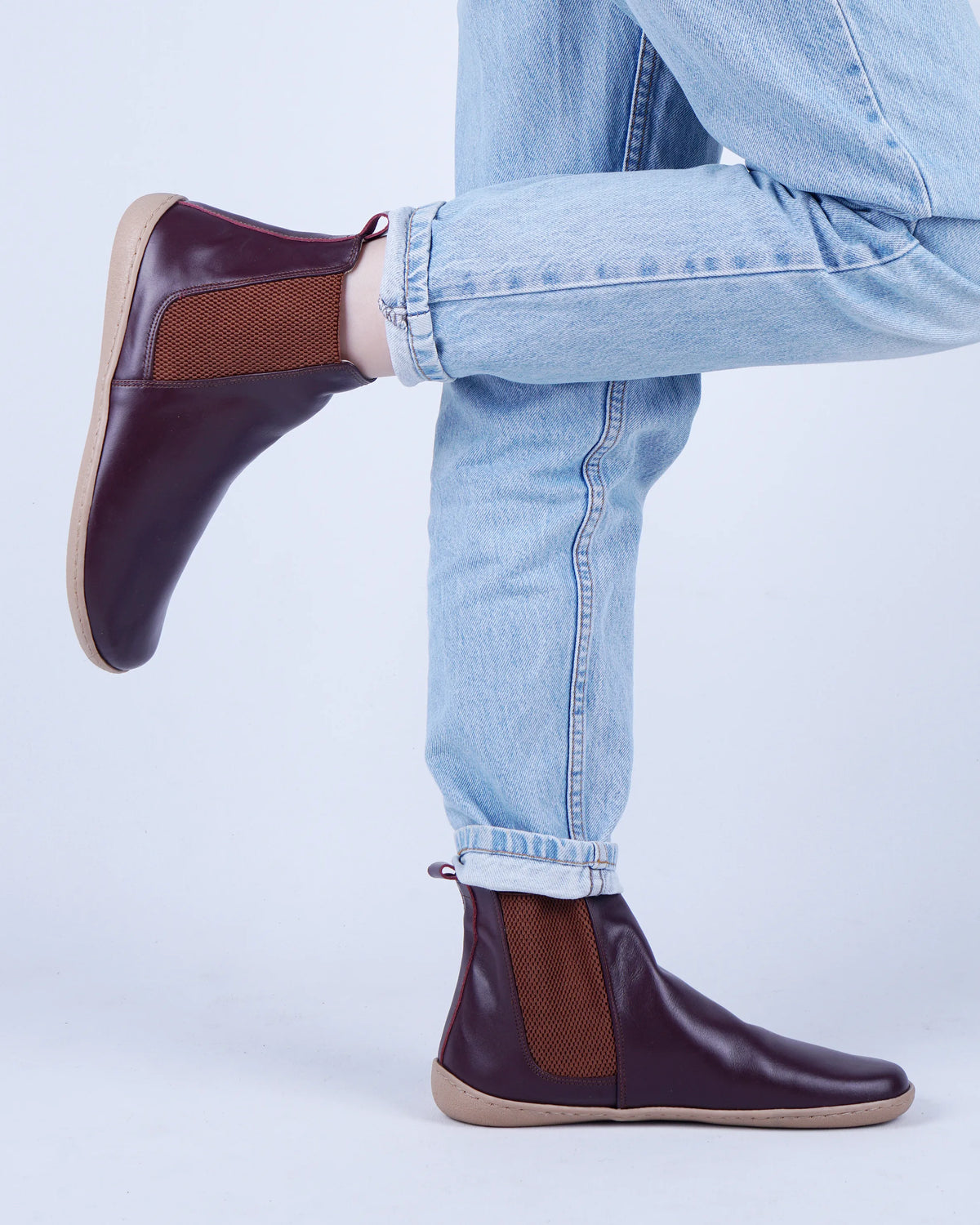 Smooth Barefoot Chelsea Boots Shoes – 6mm Rubber Sole – Burgundy