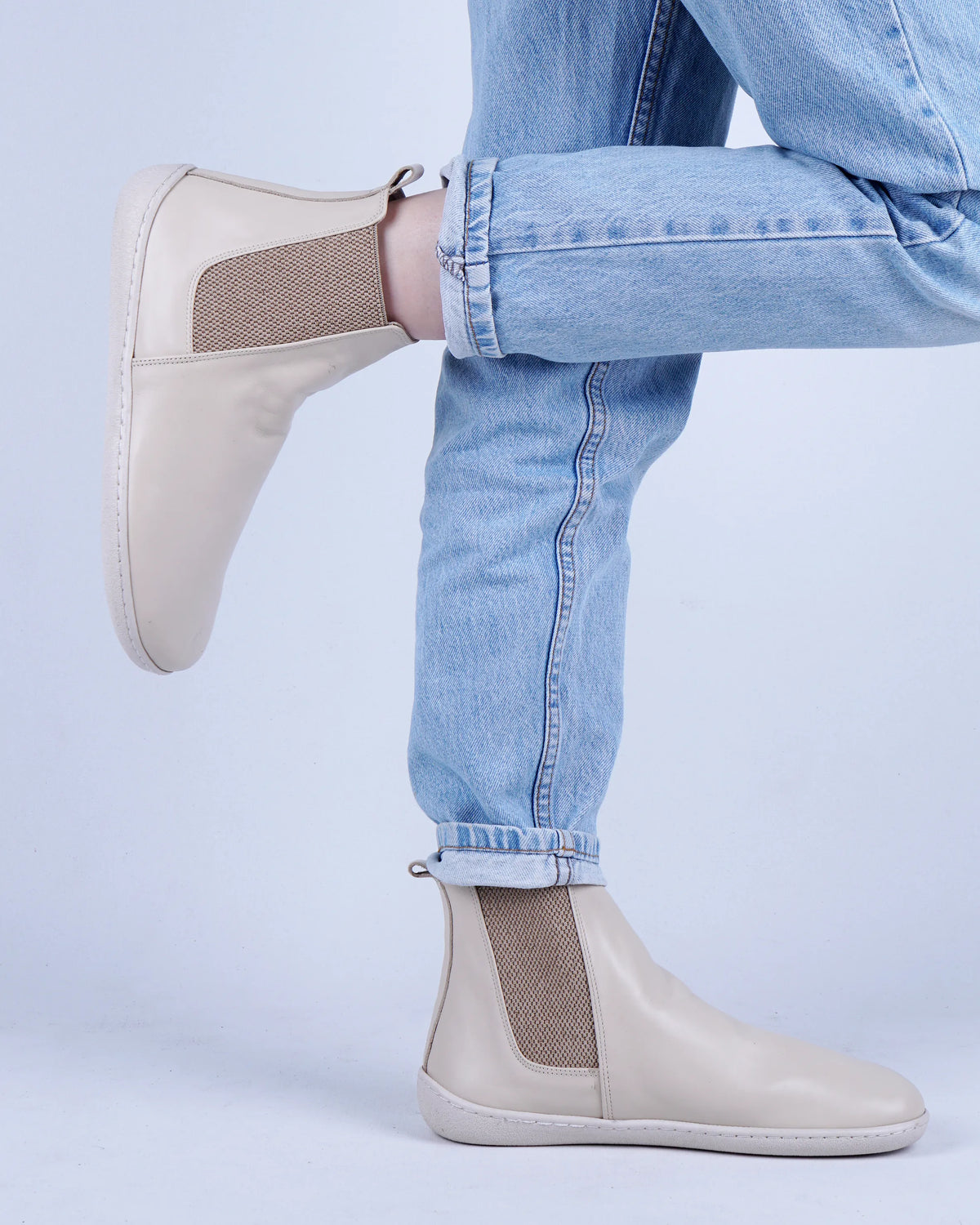 Smooth Barefoot Chelsea Boots Shoes – 6mm Rubber Sole – Cream