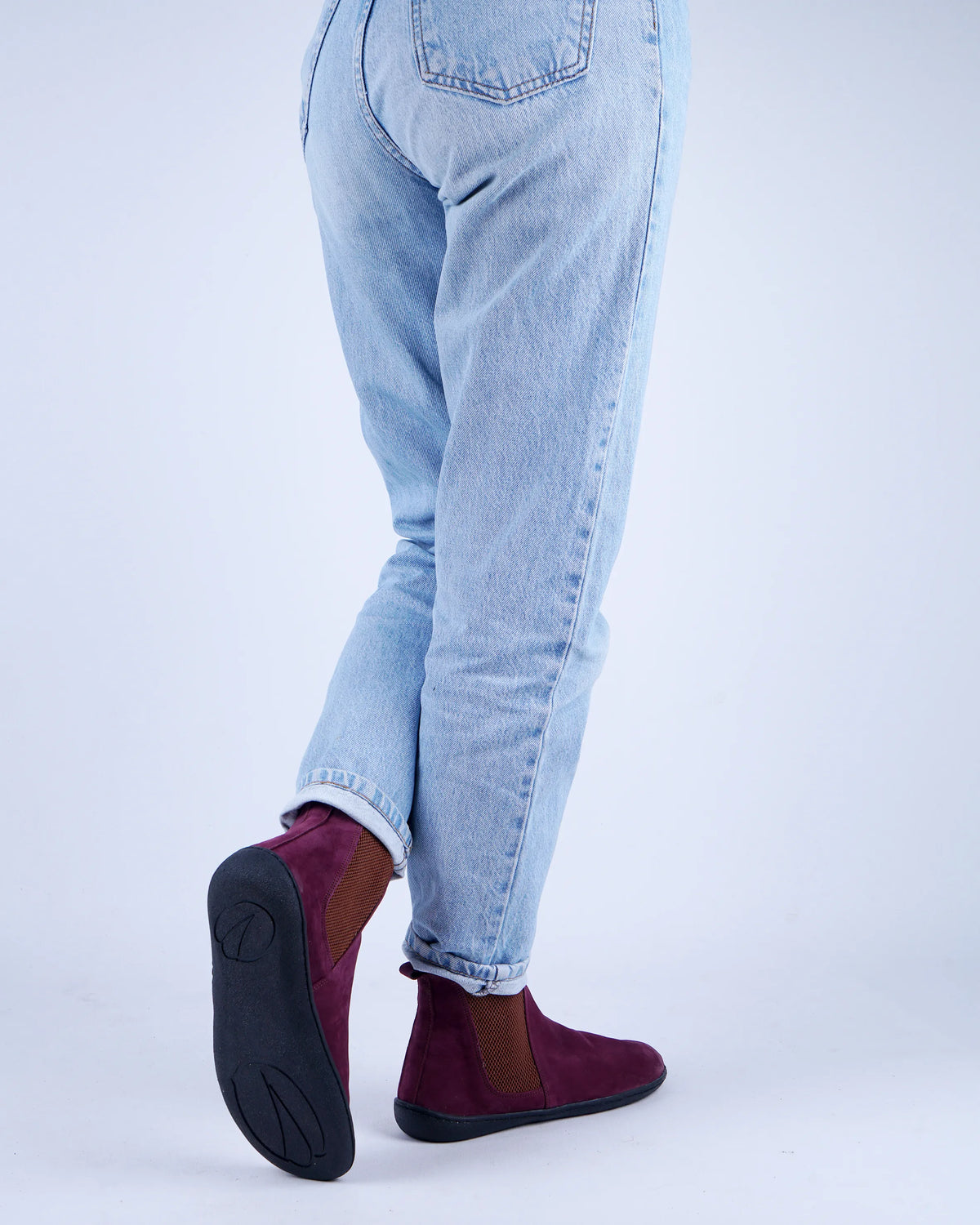 Nubuck Barefoot Chelsea Boots Shoes – 6mm Rubber Sole – Burgundy
