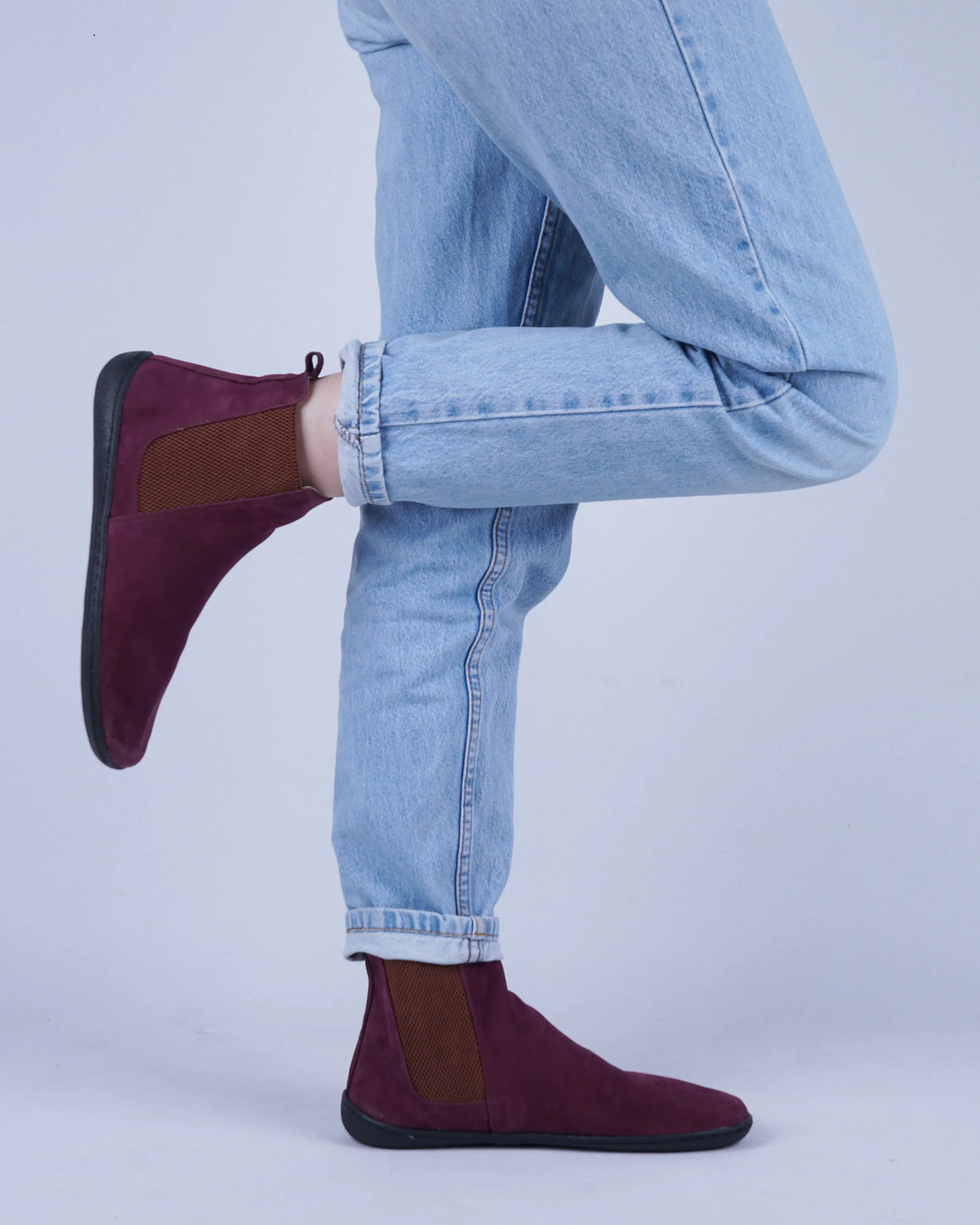 Nubuck Barefoot Chelsea Boots Shoes – 6mm Rubber Sole – Burgundy