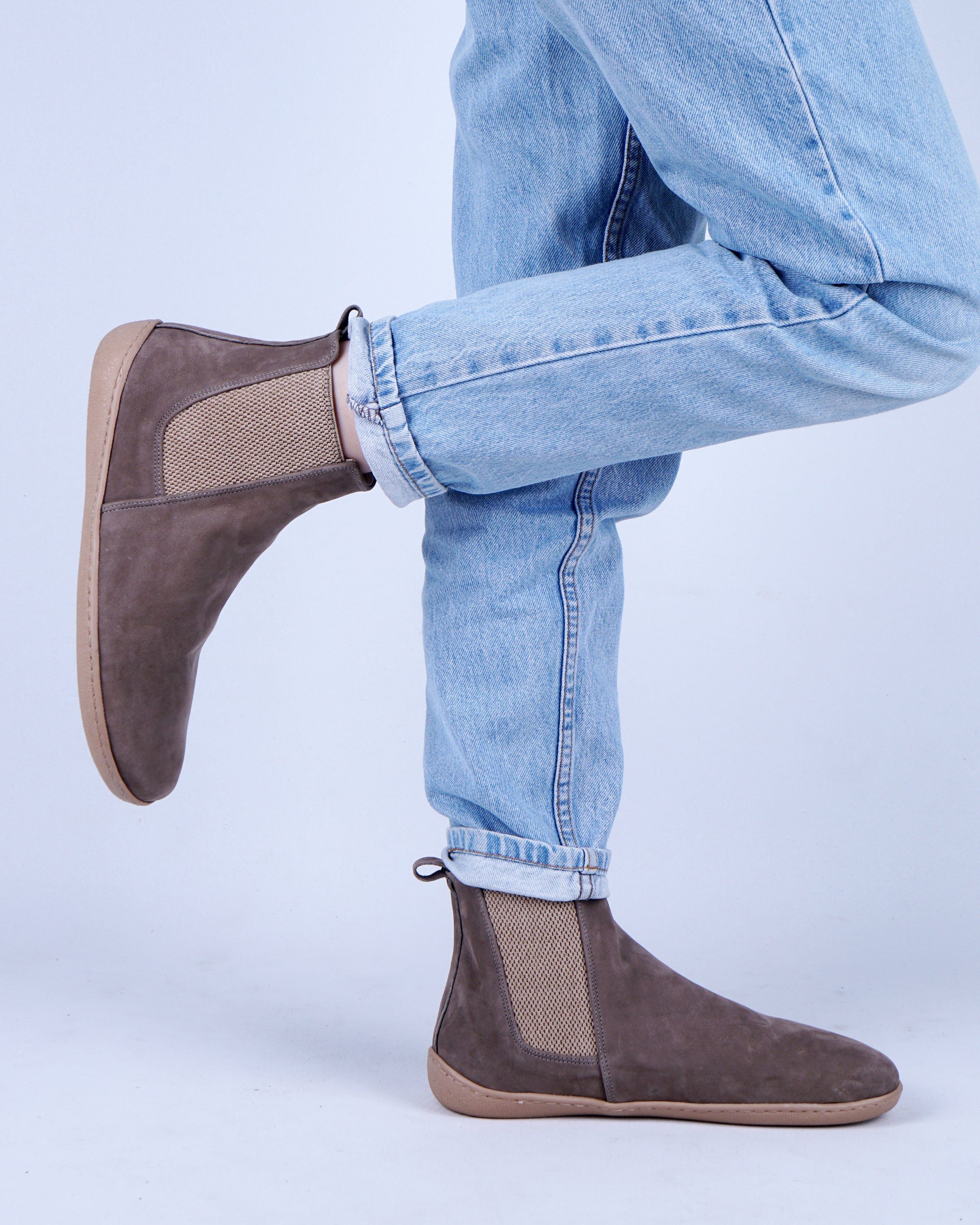 Smoked Chelsea Boots Wide Barefoot Shoes Nubuck Leather Handmade 6mm Rubber Outsole 