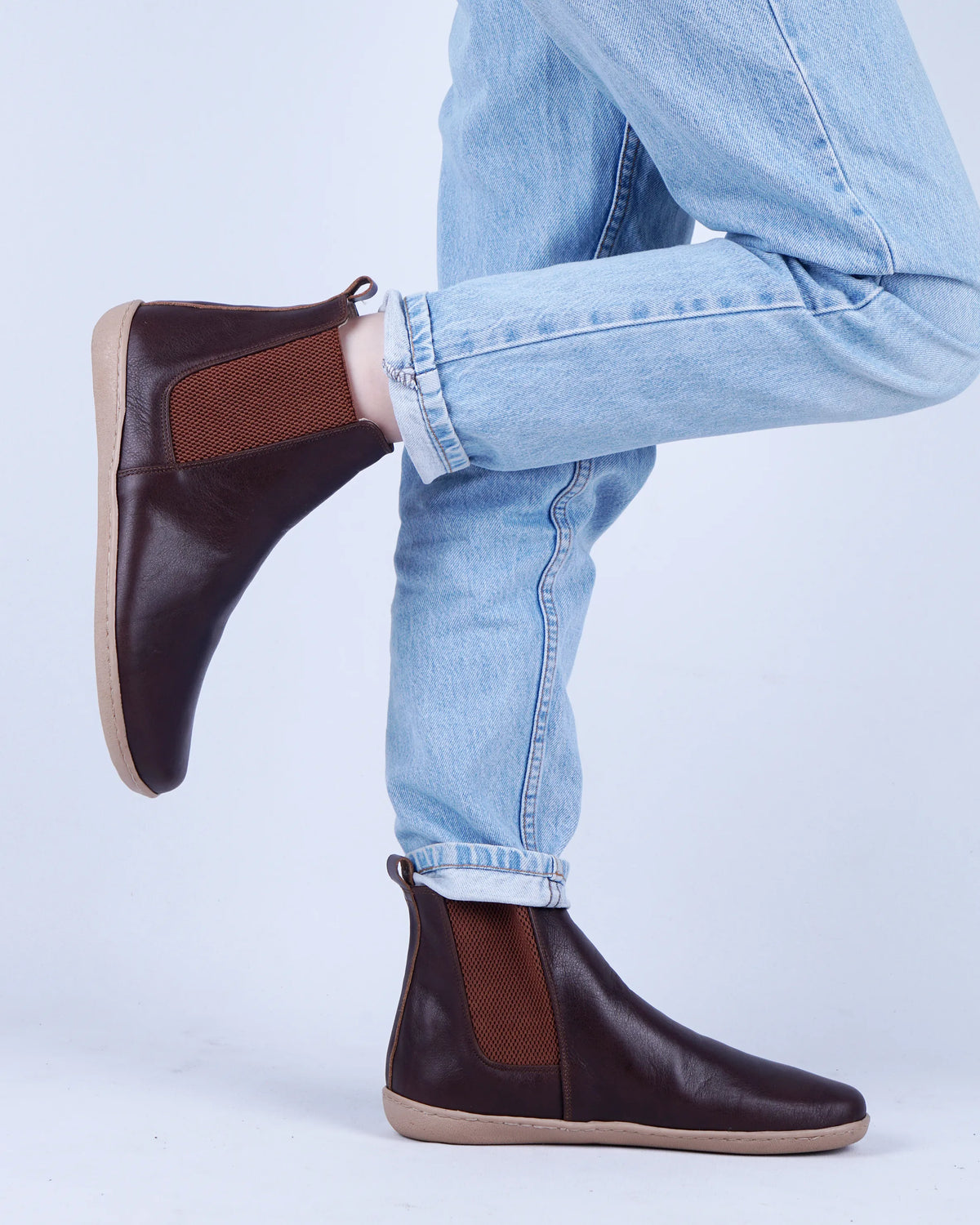 Smooth Barefoot Chelsea Boots Shoes – 6mm Rubber Sole – Dark Brown