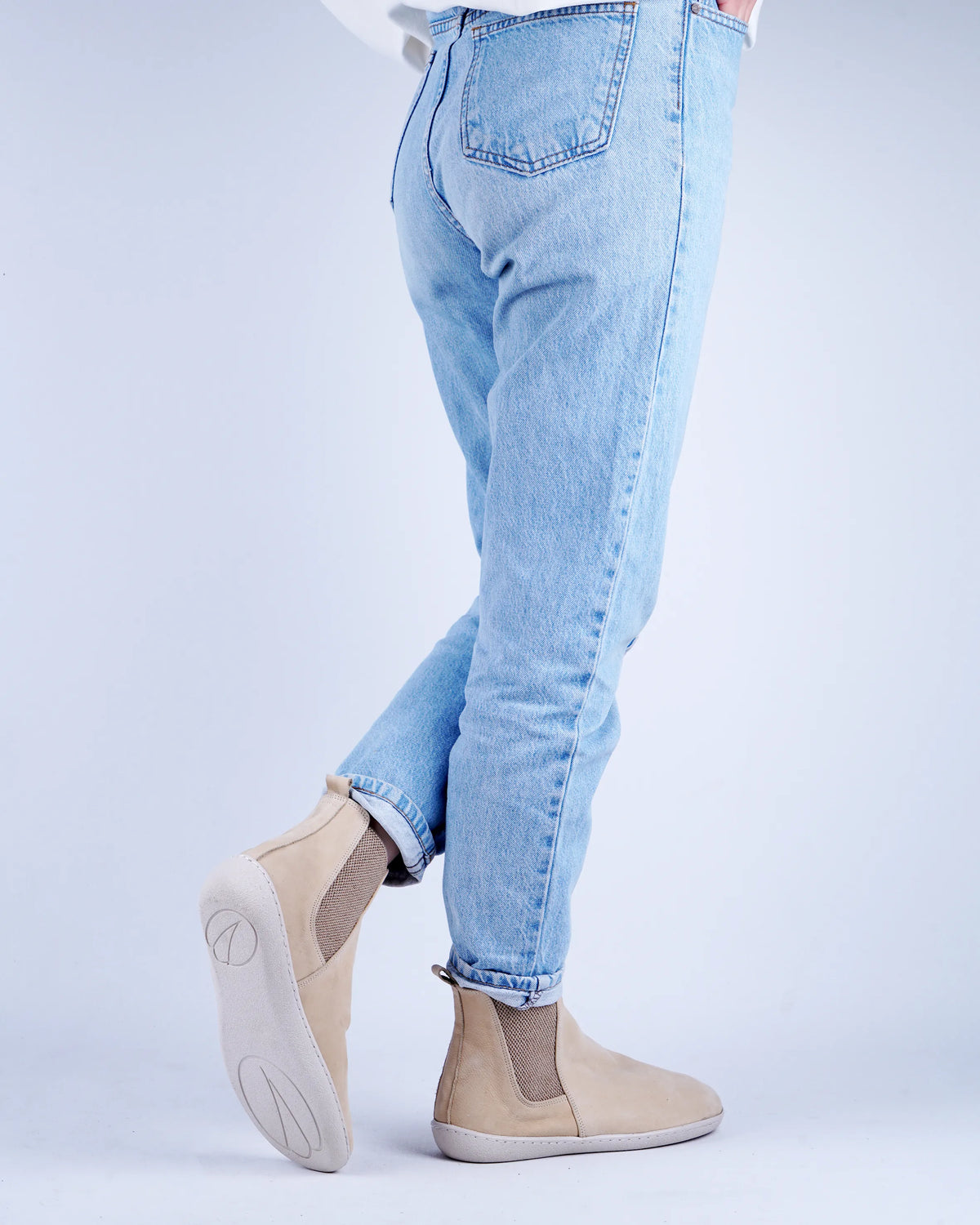 Nubuck Barefoot Chelsea Boots Shoes – 6mm Rubber Sole – Cream