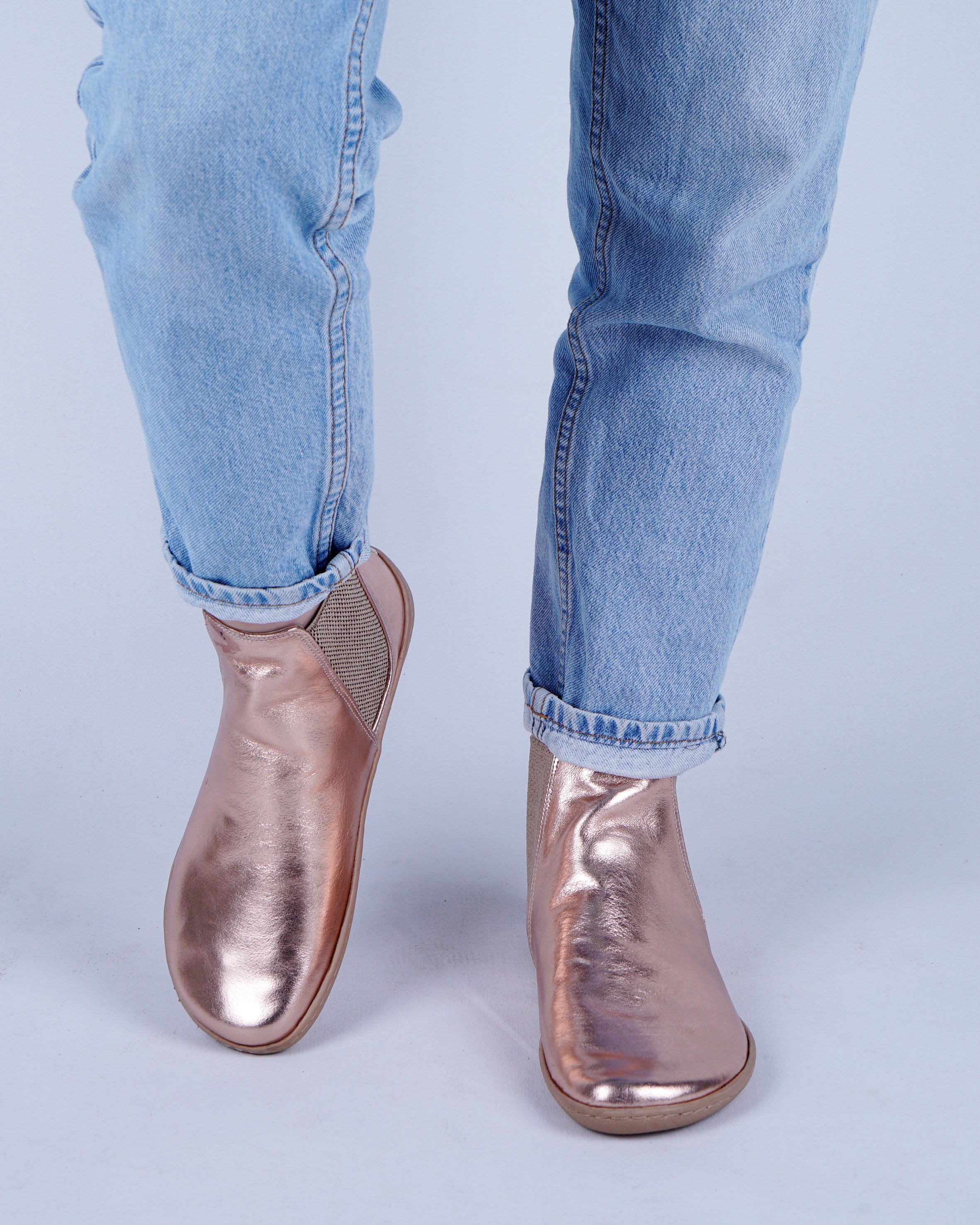 Rose Chelsea Boots Wide Barefoot Shoes Smooth Leather Handmade 6mm Rubber Outsole 