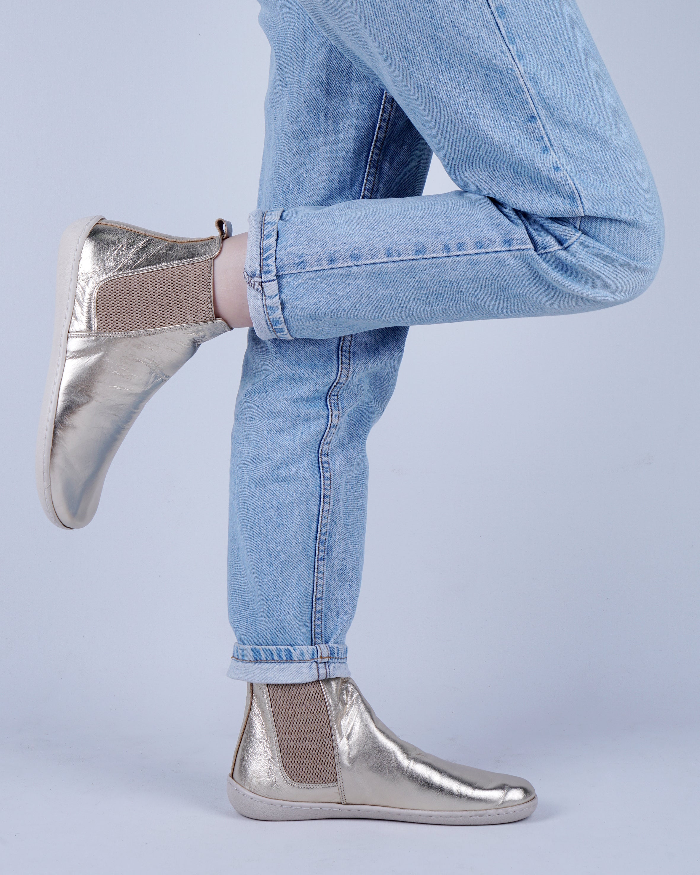 Gold Chelsea Boots Wide Barefoot Shoes Smooth Leather Handmade 6mm Rubber Outsole 