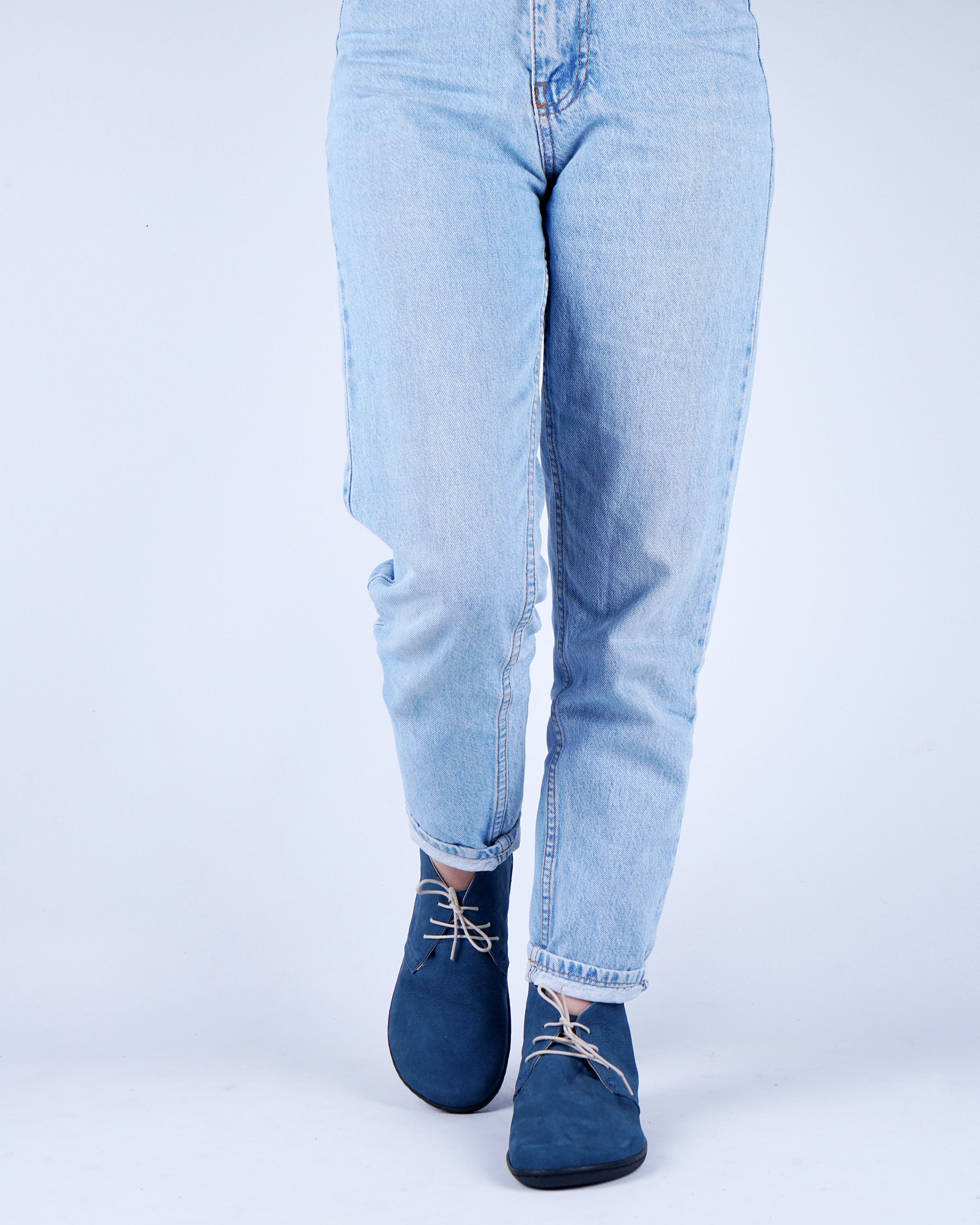 Jeans Ankle Boots Wide Barefoot Shoes Nubuck Leather Handmade Rubber Outsole 