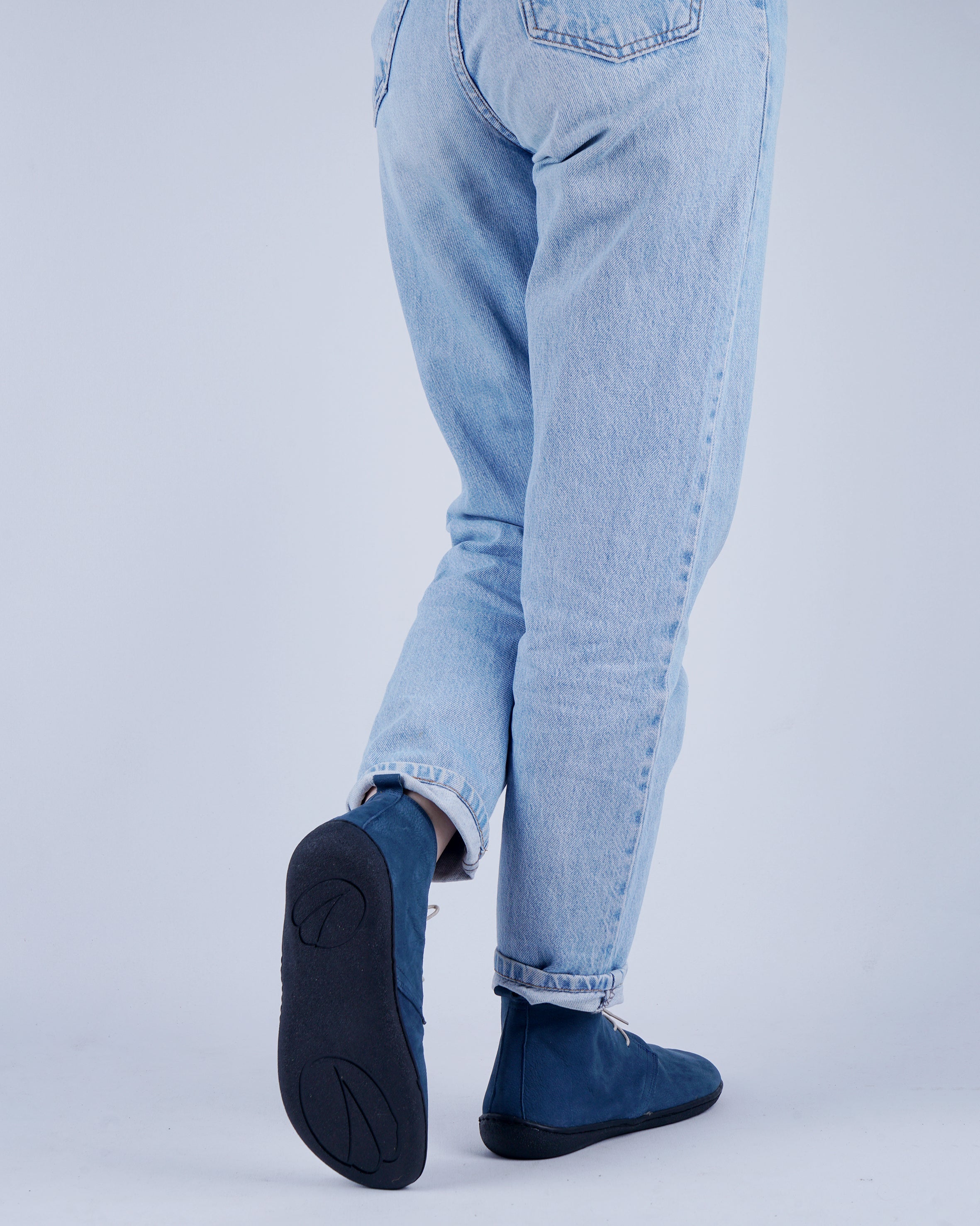 Jeans Ankle Boots Wide Barefoot Shoes Nubuck Leather Handmade Rubber Outsole 