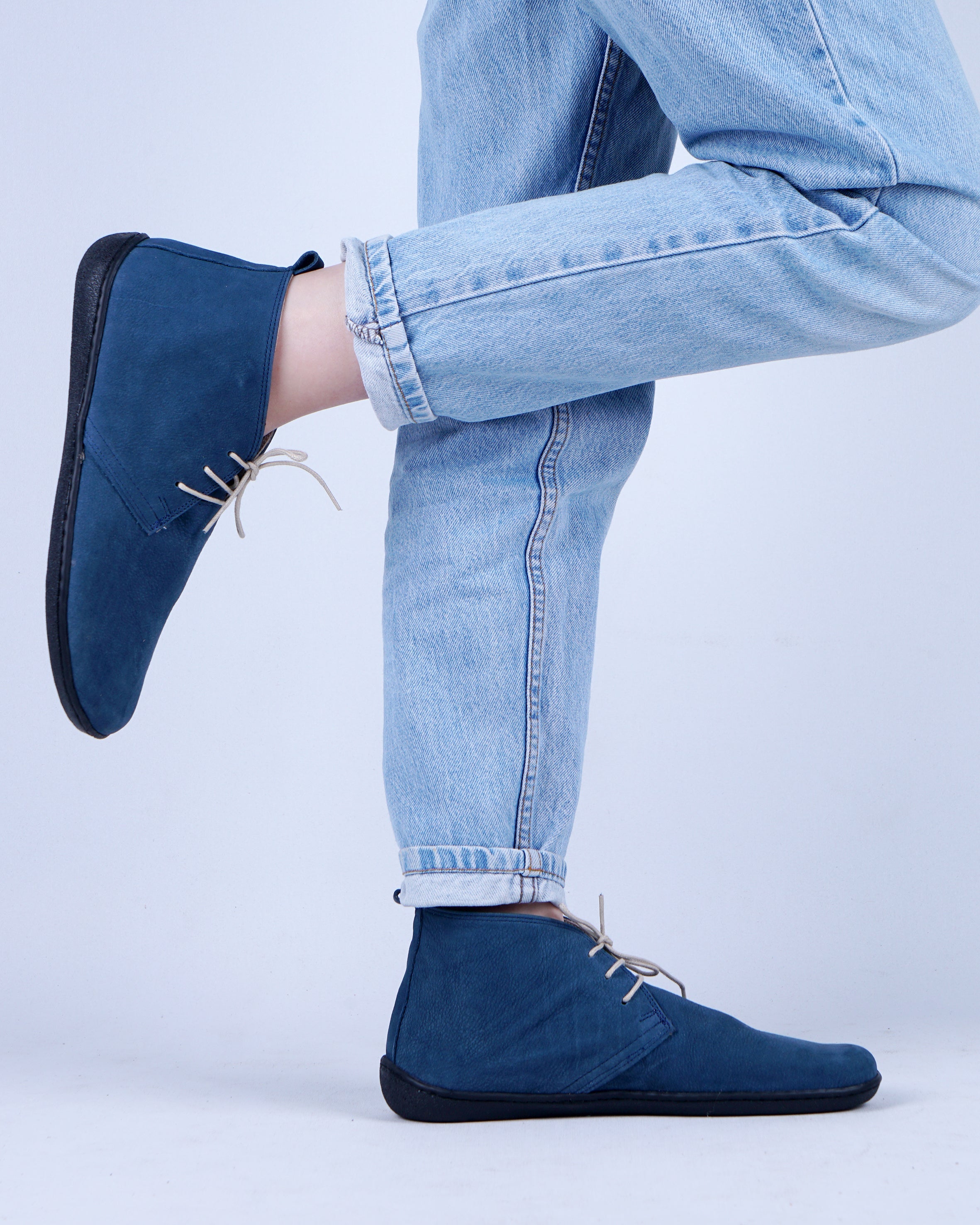 Jeans Ankle Boots Wide Barefoot Shoes Nubuck Leather Handmade Rubber Outsole 