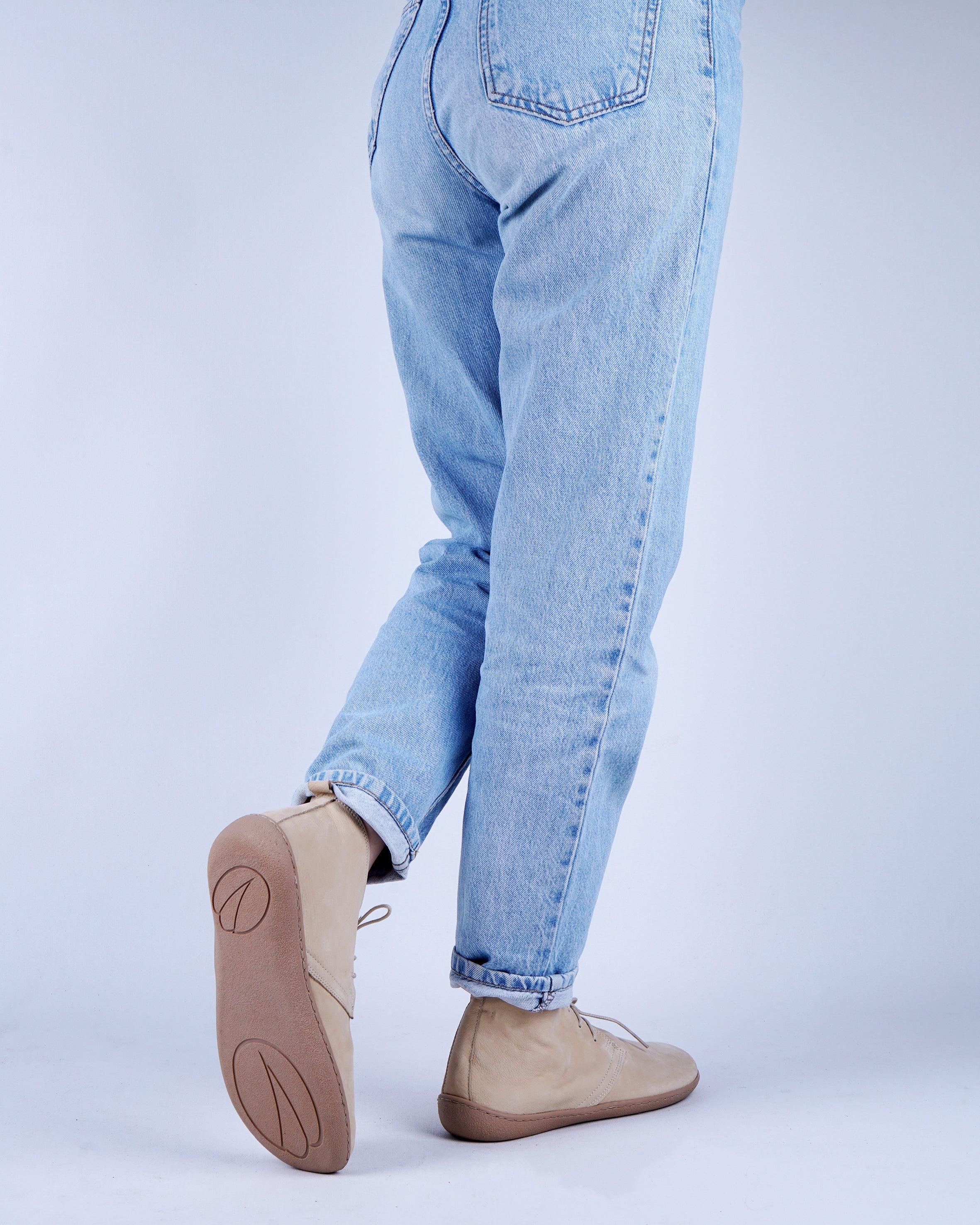 Cream Ankle Boots Wide Barefoot Shoes Nubuck Leather Handmade Rubber Outsole 
