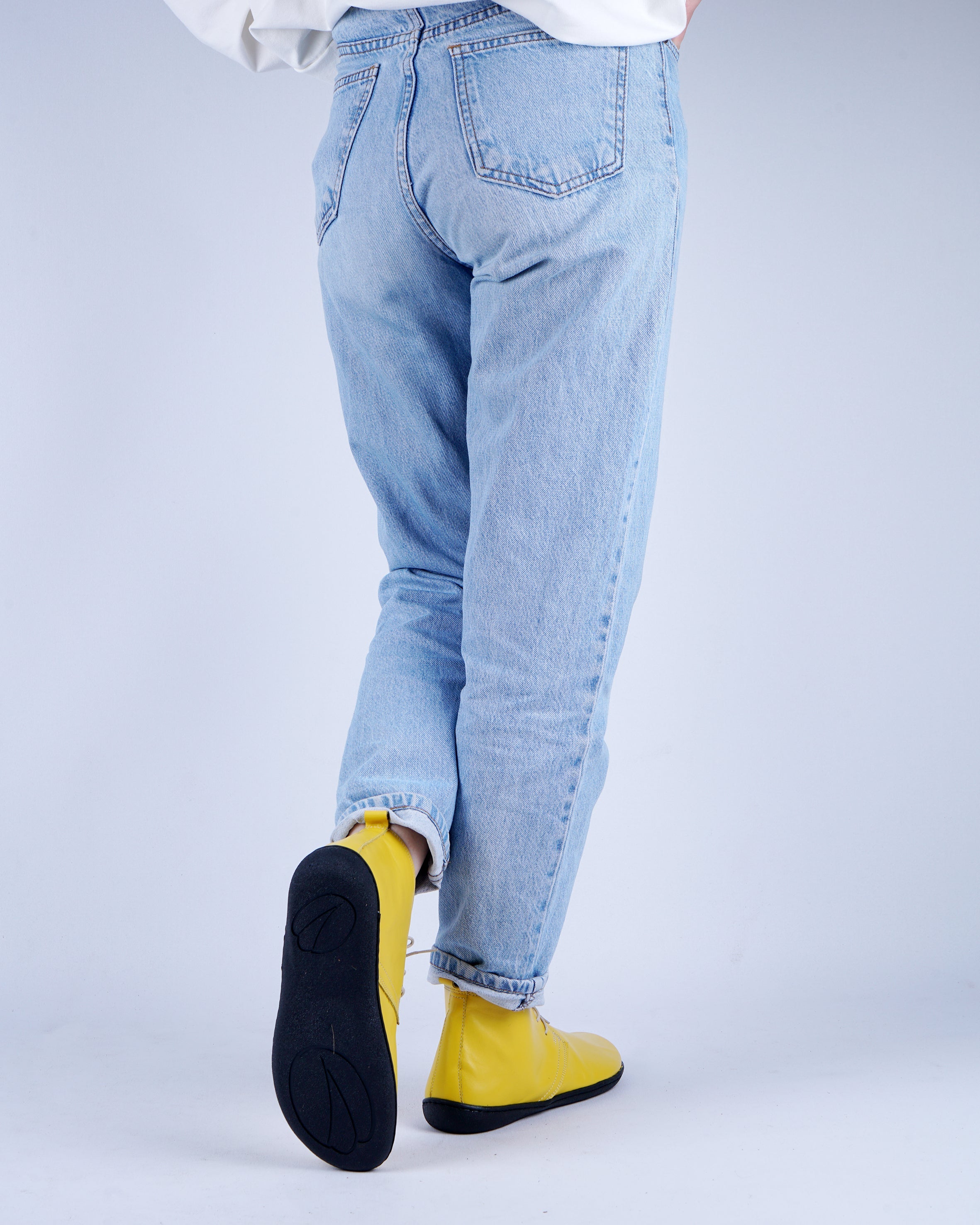 Yellow Ankle Boots Wide Barefoot Shoes Smooth Leather Handmade 6mm Rubber Outsole 