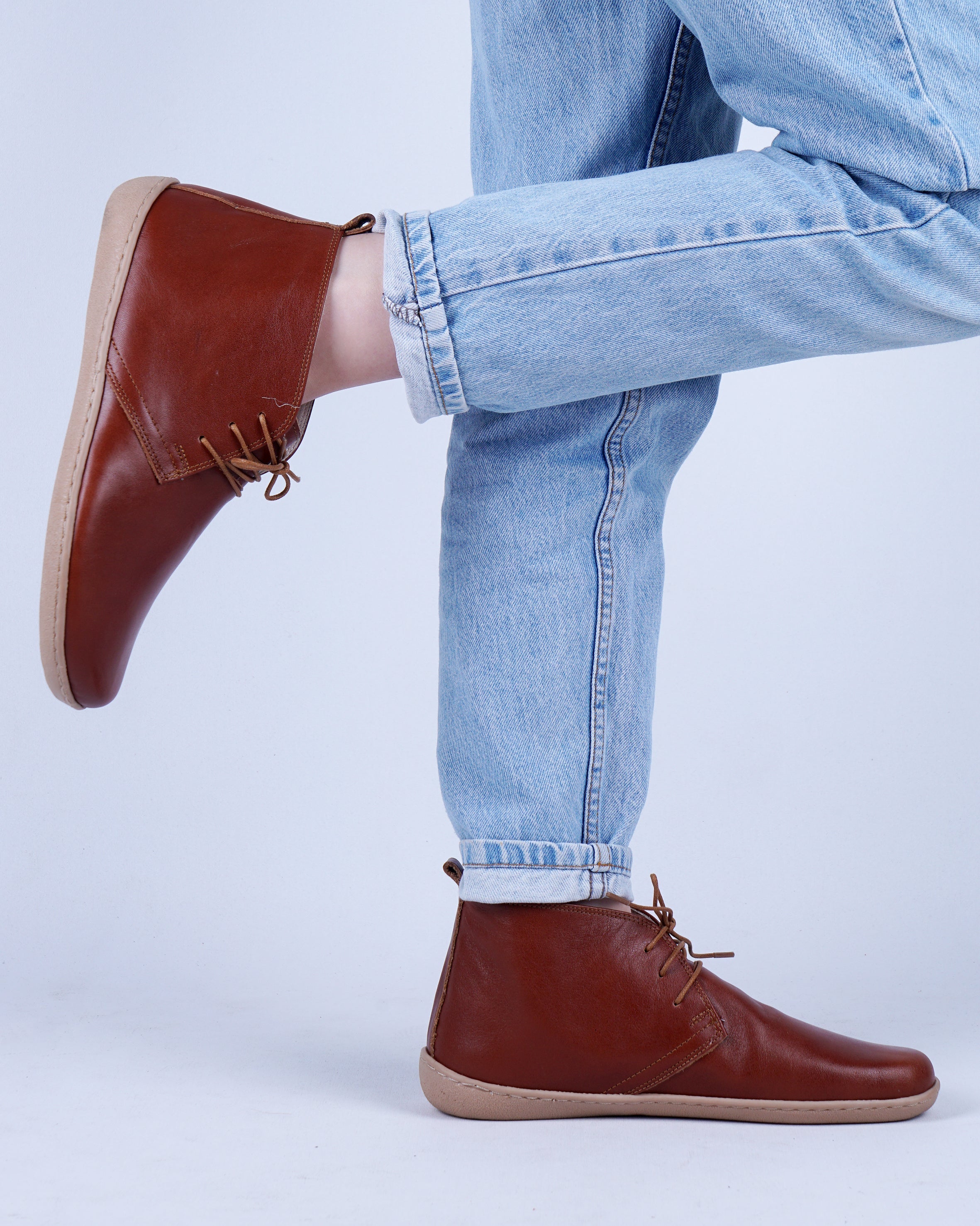 Brown Ankle Boots Wide Barefoot Shoes Smooth Leather Handmade 6mm Rubber Outsole 
