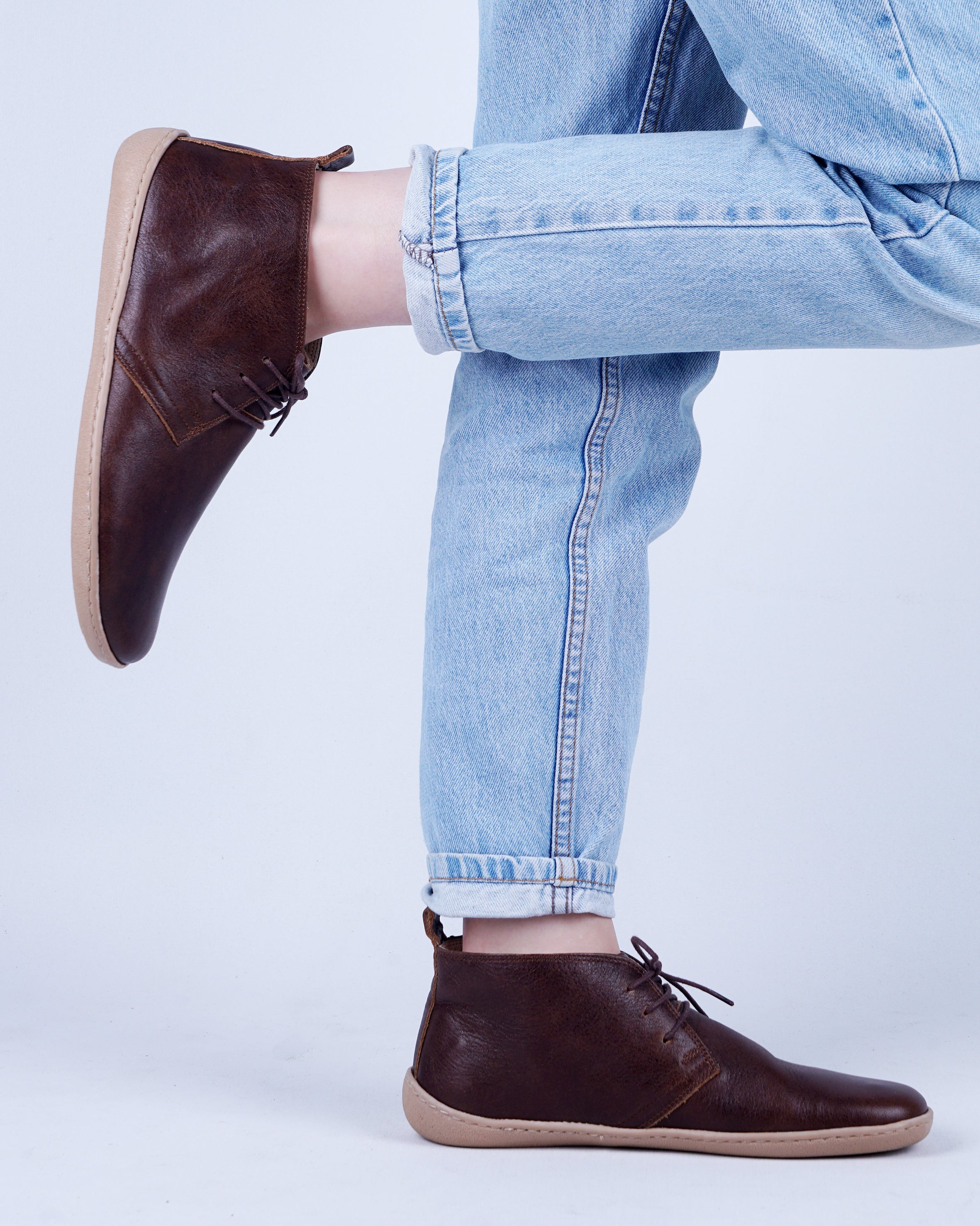 Dark Brown Ankle Boots Wide Barefoot Shoes Smooth Leather Handmade 6mm Rubber Outsole 