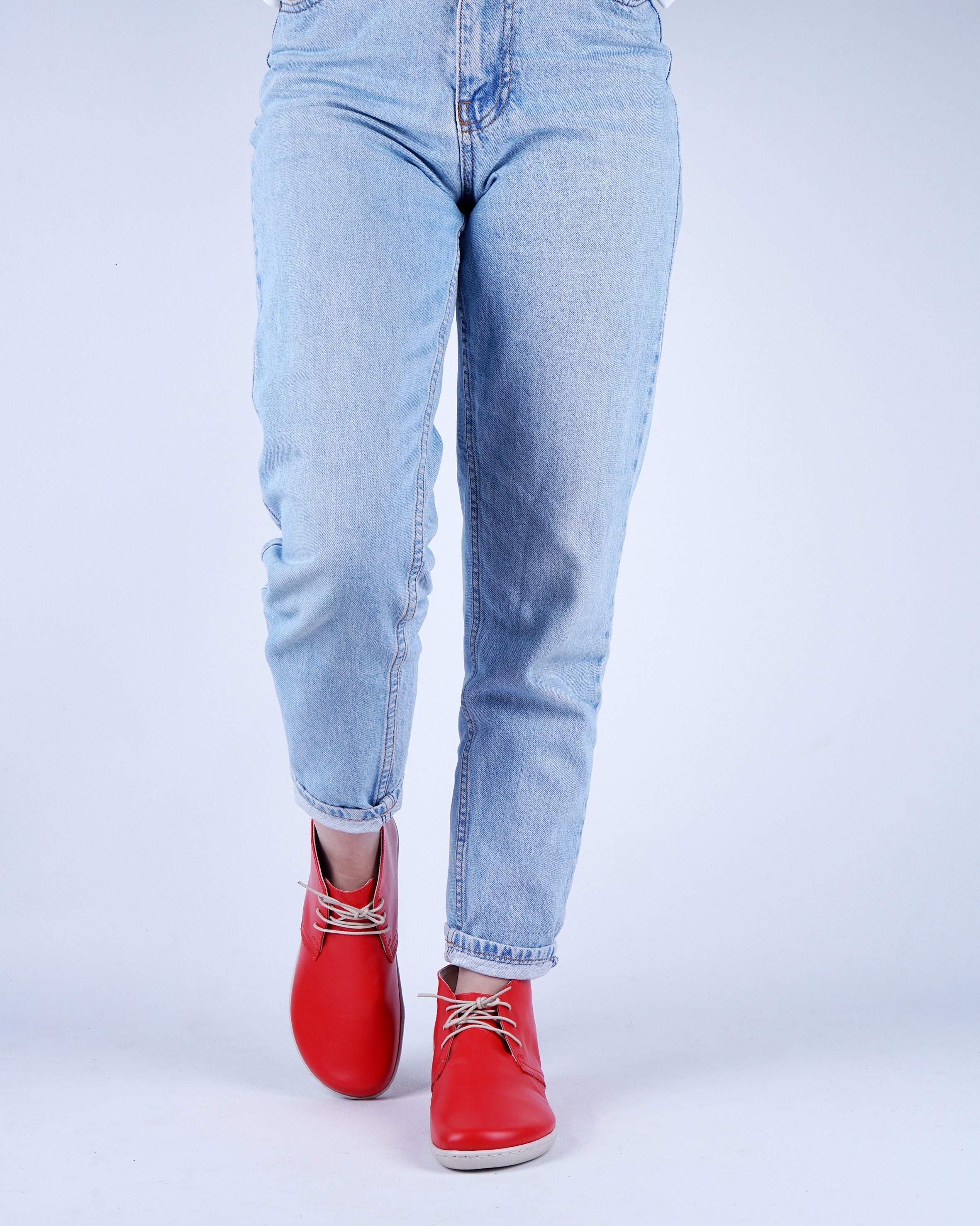 Red Ankle Boots Wide Barefoot Shoes Smooth Leather Handmade 6mm Rubber Outsole 