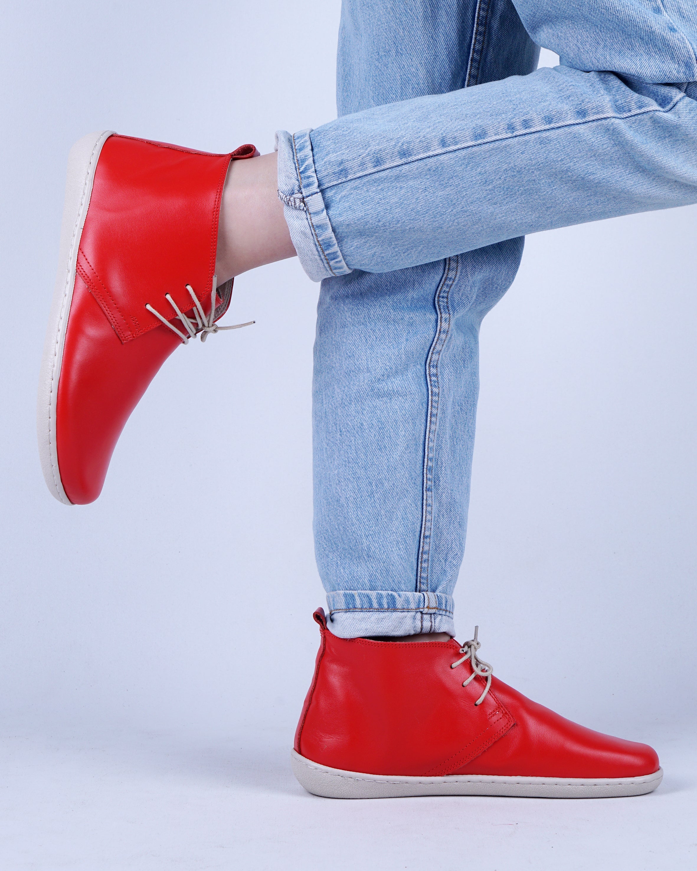 Red Ankle Boots Wide Barefoot Shoes Smooth Leather Handmade 6mm Rubber Outsole 