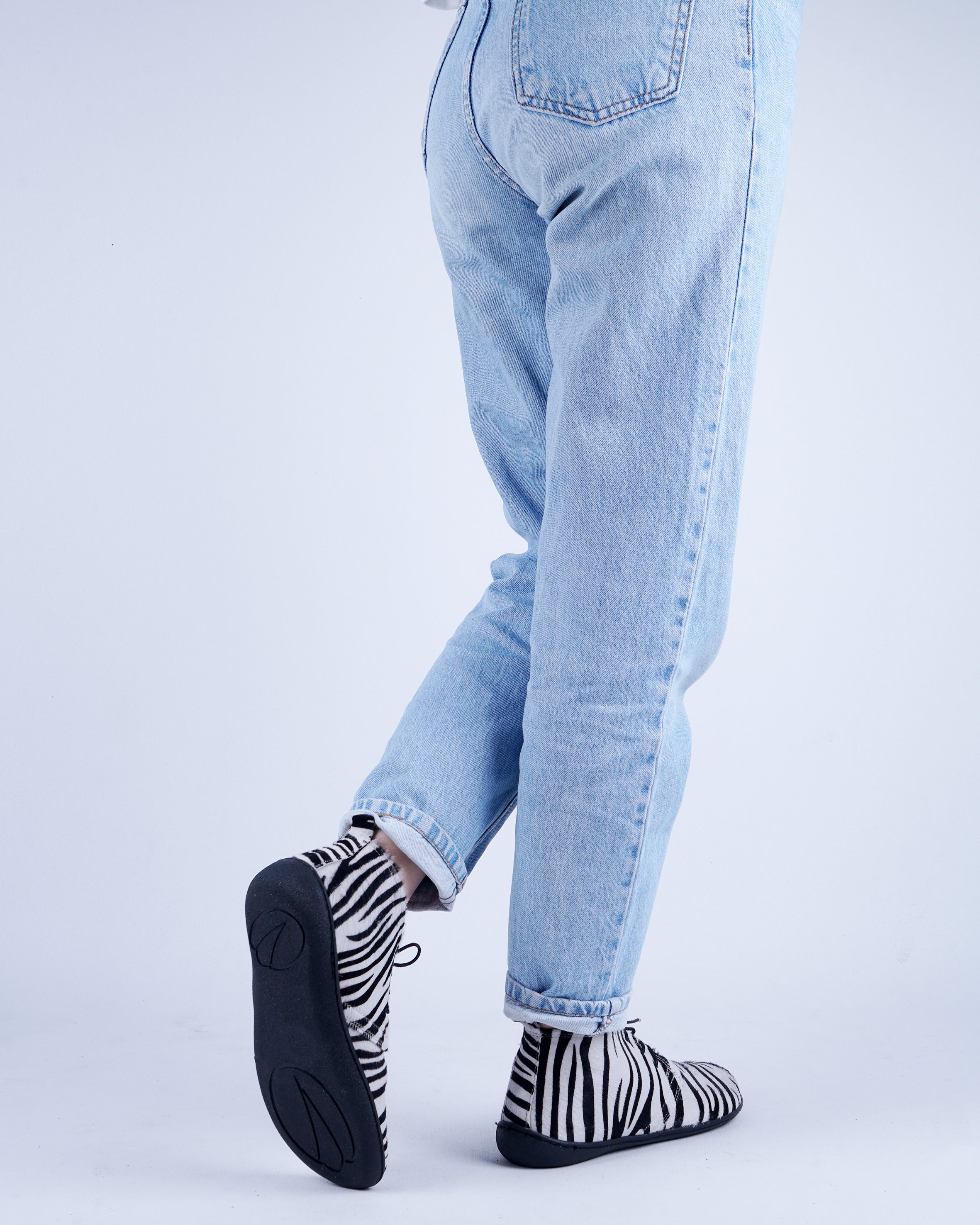 Zebra Ankle Boots Wide Barefoot Shoes Smooth Leather Handmade 6mm Rubber Outsole 