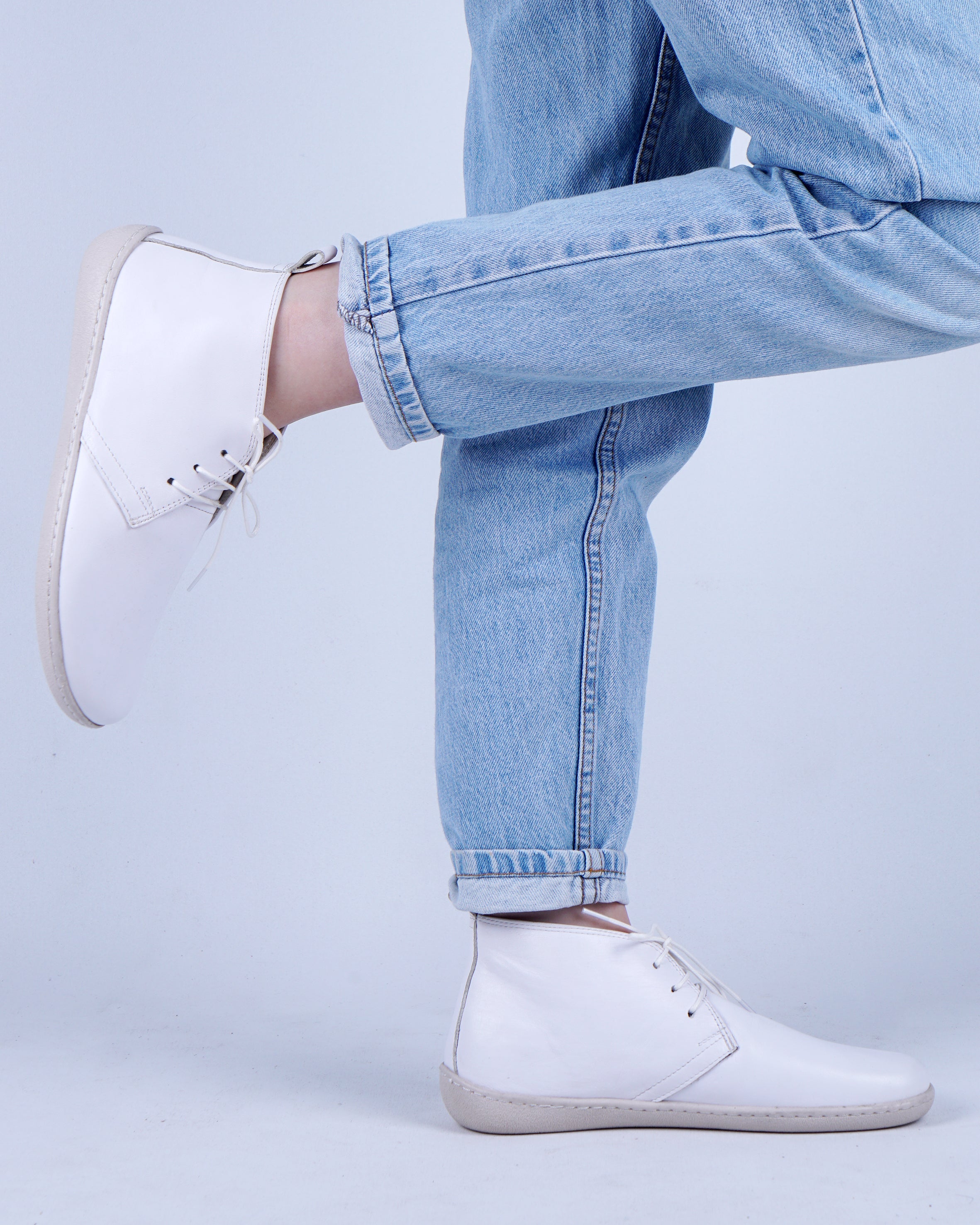White Ankle Boots Wide Barefoot Shoes Smooth Leather Handmade 6mm Rubber Outsole 